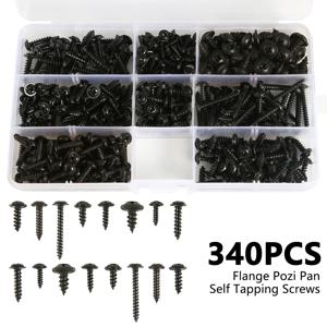 340/500pcs 팬 헤드 태핑 나사 크로스 헤드 M3/M4/M3.5/M4.8 셀프 태핑 나사 세트 구색 키트 검정색 가구 탄소강