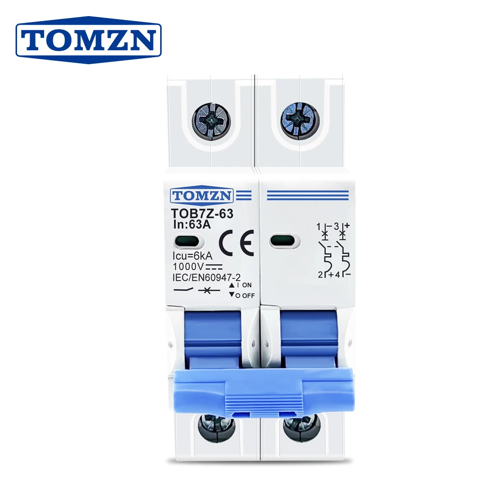 2P DC 1000V 태양광 미니 회로 차단기 3A 6A 10A 16A 20A 25A 32A 40A 50A 63A PV 시스템용 DC MCB