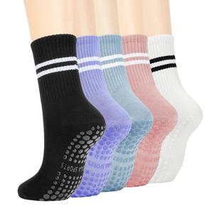 4 쌍 여성 미끄럼 방지 요가 양말 그립 코튼 미드 튜브 바닥 통기성 피트니스 댄스 바레 운동 필라테스 양말 8 색