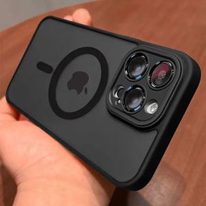 iPhone 16 15 14 13 12 11 Pro Max 무광택 반투명 갑옷 충격 방지 커버 용 Magsafe 케이스 용 자기 고급 무선 충전