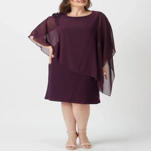 여성 여름 케이프 슬리브 라운드 넥 캐주얼 우아한 빈티지 미니멀리스트 여성 미디 드레스 2025에 대한 쉬폰 플러스 사이즈 드레스