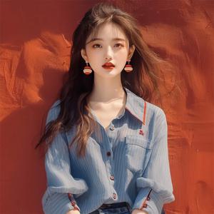 여성용 빈티지 쉬폰 셔츠, 2024 스트라이프 한국 의류, 느슨한 상의, 턴다운 칼라, 우아한 여성 블라우스, 여름 신상 판매