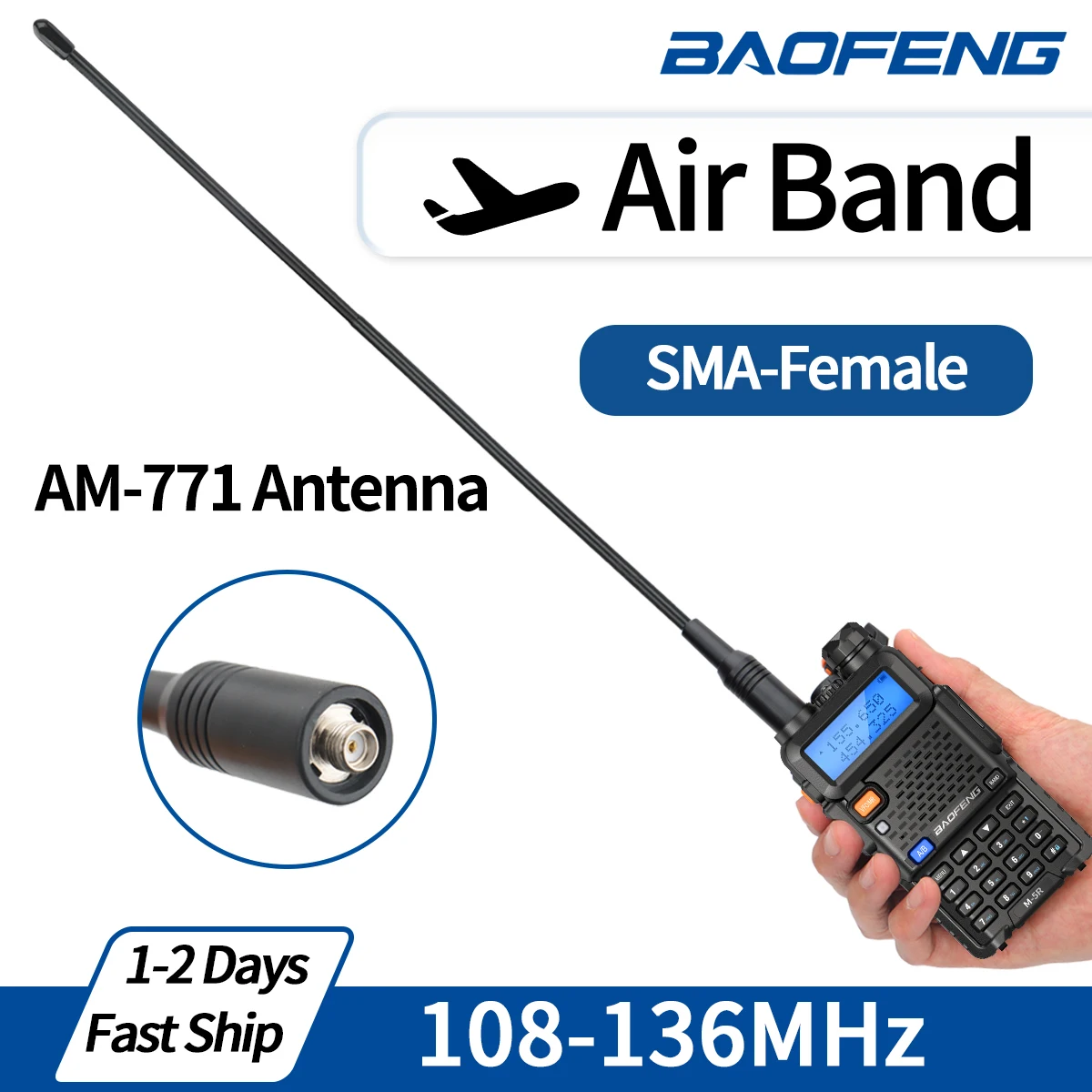 AM-771 에어 밴드 SMA-여성 안테나 108-136MHz Quansheng UV K5 K6 K5(8) Baofeng UV 5RH 21 PRO V2 워키 토키 햄 라디오