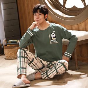 남성용 긴팔 잠옷 세트, 순면 라운지웨어, 잠옷, 남성용 S-XXXL 사이즈, 100%