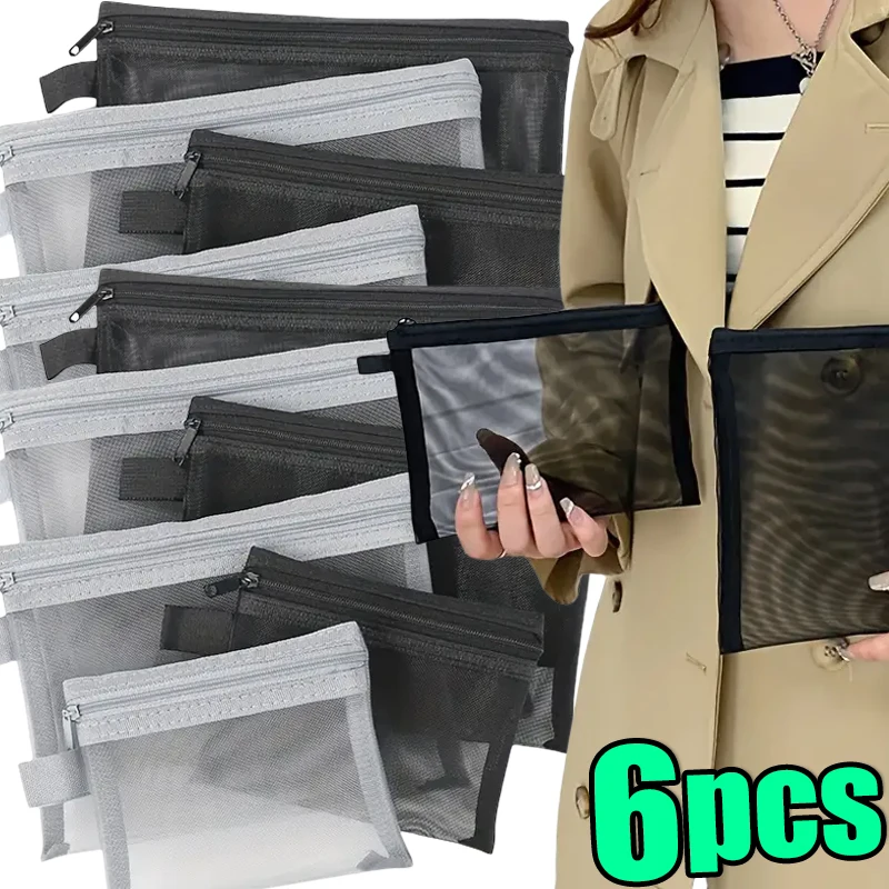 1/3pcs 메쉬 지우기 화장품 가방 작은 대형 검은 메이크업 가방 휴대용 여행 세면 용품 주최자 케이스 립스틱 보관 주머니