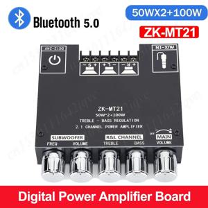 ZK-MT21 디지털 파워 앰프 보드, AUX 12V 24V 오디오 스테레오, 2.1 채널 서브우퍼, 블루투스 5.0, 가정용 베이스 앰프, 2x50W + 100W