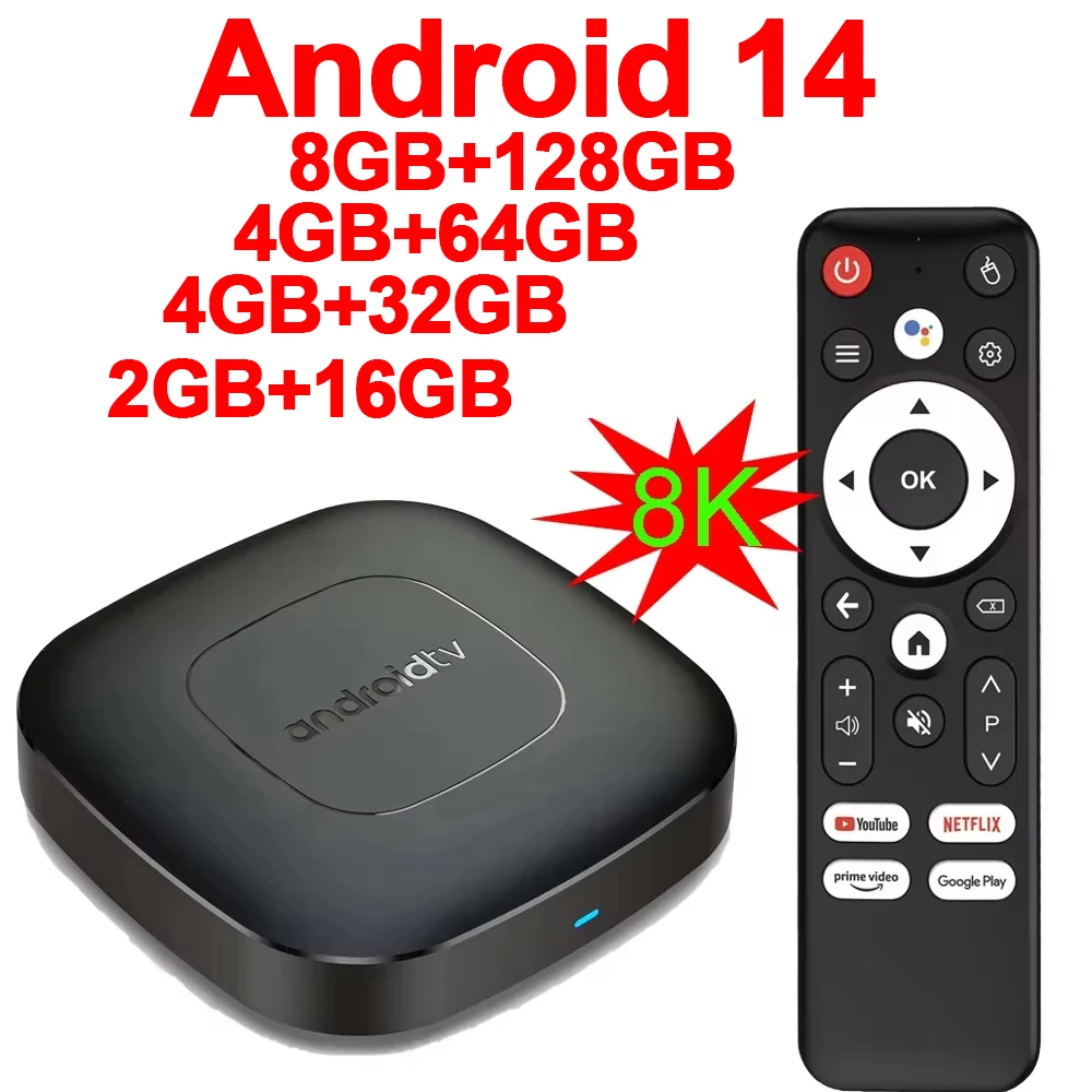 스마트 홈 시어터 TV 박스, 쿼드 코어 HD HDR10 + 8K 미디어 플레이어, 2.4G 및 5G 와이파이, 빠른 미디어 재생, 8G + 128G, 안드로이드 14, T1