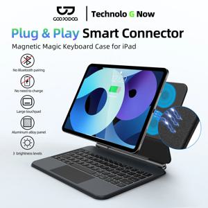 GOOJODOQ 스마트 플러그 앤 플레이 매직 키보드 케이스, iPad Pro 11 2024 M4 iPad Air 4/5/6 멀티 터치 터치 패드, 스마트 역방향 충전