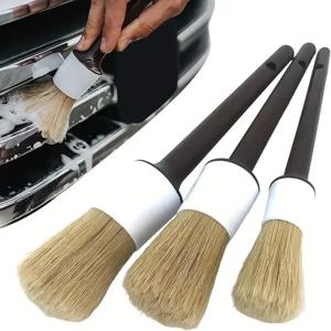 3PCS 자동차 외관 인테리어 세부 브러시 멧돼지 머리 강모 브러쉬 자동차 청소 자동 세부 도구 대시 보드 청소 브러시