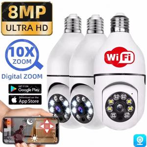 8MP Wifi IP 카메라 무선 감시 E27 전구 카메라 PTZ CCTV 인간 추적 야간 투시경 10X 줌 보안 베이비 모니터 캠