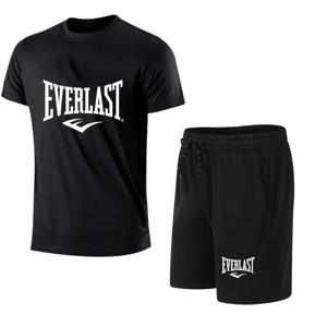 EVERLAST 남성용 티셔츠와 반바지 2개 짧은 소매 호흡 휴식 세트 스포츠 조깅 체육관 세트 인쇄와 브랜드 의류