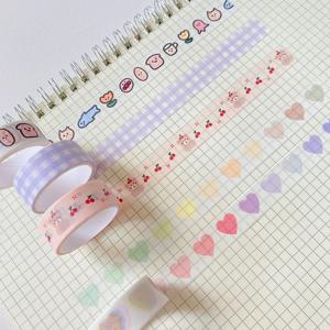 귀여운 만화 곰 체리 사랑 격자 무늬 Washi 테이프 장식 스크랩북 DIY 일기 앨범 콜라주 마스킹 테이프 편지지