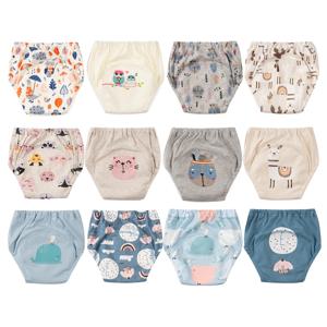 12PCS 재사용 가능한 아기 변기 훈련 바지 화장실 트레이너 팬티 기저귀 속옷 비비 천 기저귀 통기성 기저귀 팬티 세트