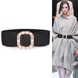 큰 진주 크리스탈 아니 핀 버클 벨트 여자 펑크 플러스 와이드 Waistbands 드레스 패션 새로운 블랙 부드러운 가죽 Cummerbunds 코트 걸스