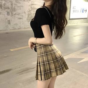격자 무늬 하프 길이 스커트 여성 a 라인 짧은 스커트 하이 웨스트 소녀 스커트 Ropa Mujer 미니 스커트 여성용 의류