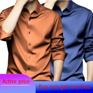 6XL 남성용 셔츠 정장 긴팔 고품질 패션 럭셔리 주름 방지 비 다림질 솔리드 컬러 비즈니스 캐주얼 아이스 실크