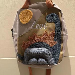 개인화 된 공룡 배낭 Schoolbag 사용자 정의 수 놓은 만화 캔버스 이름이있는 작은 유치원 어린이 배낭