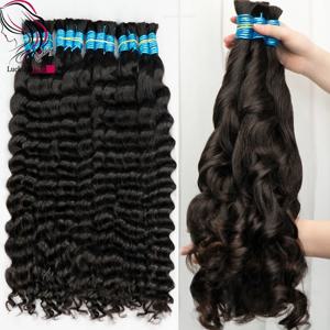 밍크 헤어 벌크 느슨한 깊은 물 직조 버진 도매 킬로 100% 천연 원시 인도 사원 물결 모양 인간의 머리카락 번들 확장