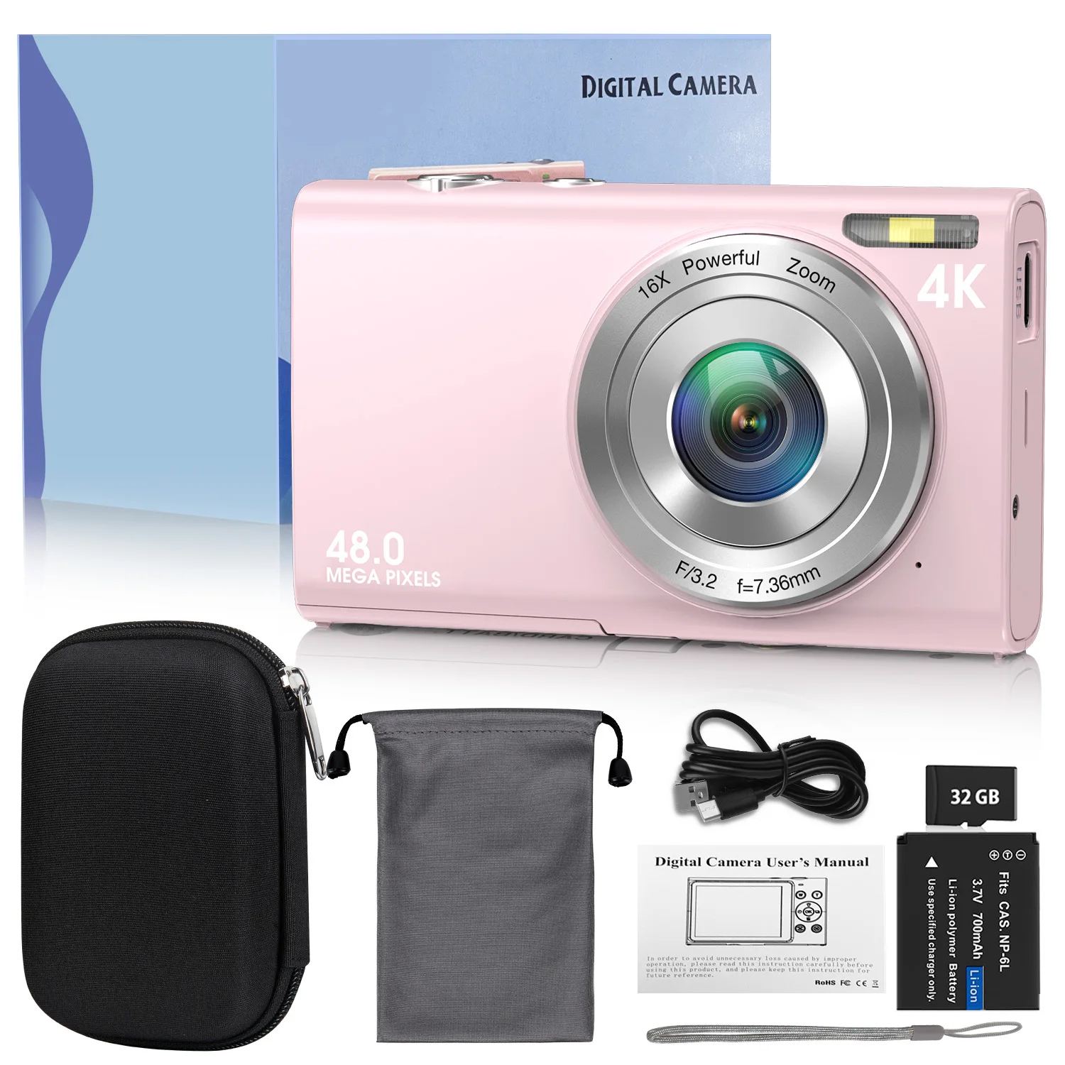 4K 디지털 카메라 자동 초점 블로깅 카메라 HD 48MP, 2.8인치 대형 스크린 캠코더 카메라, 어린이 성인용 사진 촬영용