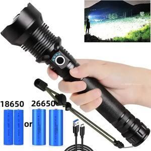 USB 강력한 xhp70.2 손전등 토치 슈퍼 밝은 충전식 줌 LED 전술 토치 xhp70 18650 또는 26650 배터리 캠프 램프