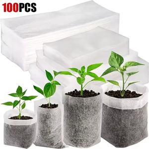 100pcs 부직포 묘목 식물 보육 가방, 직물 심기 냄비, 정원 친환경 환기 성장 가방, 정원 심기
