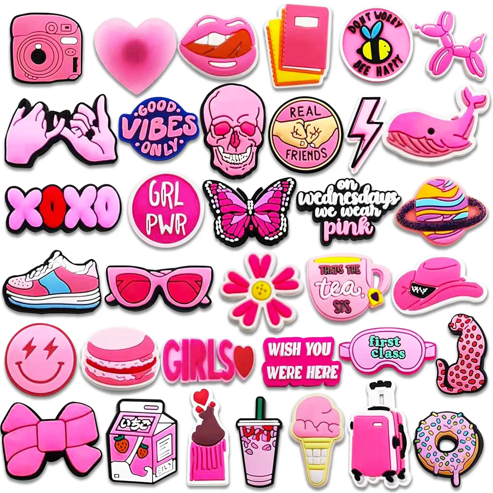 35Pcs 핑크 시리즈 나막신 신발에 대 한 신발 매력 DIY 장식 프리미엄 품질 인기있는 매력 액세서리 버블 슬라이드 샌들, PV