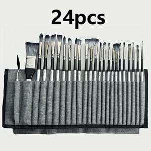 24pcs 나일론 브러시 그림 가방 세트, 전문 미술 그림 세트, 다기능 로그 수채화 오일 페인트 브러시 세트