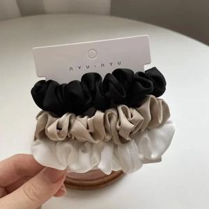 3 개/대 실크 새틴 Scrunchies 여성 솔리드 컬러 헤어 로프 우아한 포니 테일 홀더 고무 밴드 탄성 헤어 밴드 헤어 액세서리