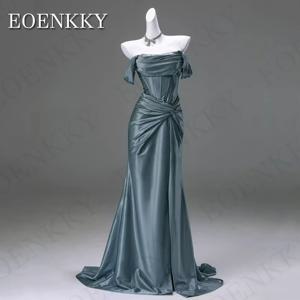 EOENKKY 섹시한 오프 숄더 이브닝 드레스 인어 분할 새틴 웨딩 파티 드레스 스윕 기차 보트 넥 Customized 어깨 저녁 드레스에서 섹시한 인Mermaid 분리된 사틴 결혼식 파티 드레스 주문을 받아서 만들어진 기차 보트 목을 주문을 받아서 만들어지십시오