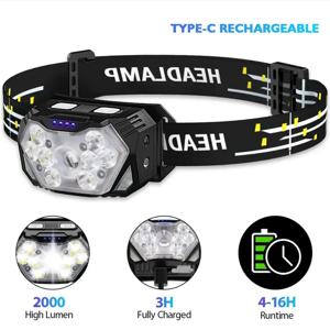 9 Led 강한 빛 휴대용 전조 등 USB Rechageable 모션 센서 헤드 램프 야외 방수 캠핑 낚시 헤드 라이트
