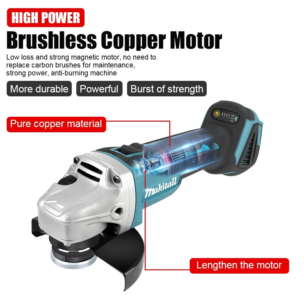 Makita DGA504 18V 125mm 브러시리스 리튬 전기 앵글 그라인더 충전식 폴리싱 머신 커팅 머신 고출력