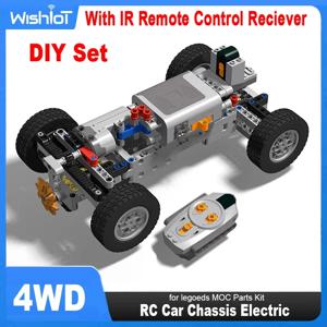 4WD RC 자동차 섀시 전기 세트 4 륜 구동 기술 섀시 벽돌 IR 원격 제어 수신기 레고 용 MOC 부품 키트