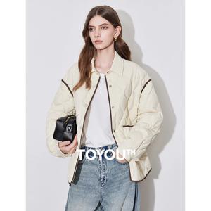 TOYOUTH 여성용 90% 화이트 덕 경량 다운 재킷, 턴다운 칼라, 따뜻한 외투, 패션, 2024 가을, 겨울, 신상
