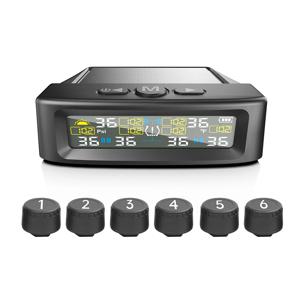 태양열 TPMS 자동차 타이어 압력 알람 디지털 다채로운 디스플레이 6 외부 센서 방수 타이어 압력 온도 경고