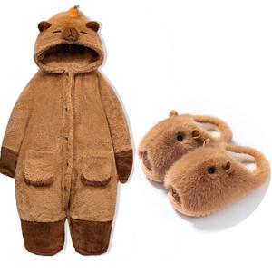 Capybara 여성 잠옷 세트 잠옷 코스프레 유니콘 Kigurumi 의상 가운과 바지 슬리퍼 배낭 애니메이션 잠옷 후드