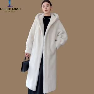 여성용 인조 밍크 모피 코트, 커버드 단추 재킷, 후드 오버코트, 여성 의류, 두껍고 따뜻함, 신상, 겨울, 2025