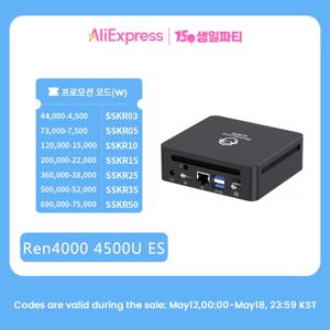 GenMachine 미니 PC Ren4000 4500U ES AMD Ryzen5 4500U ES Windows 11 DDR4 3200Mhz 지원 최대 64GB RAM WiFi6 게임 컴퓨팅
