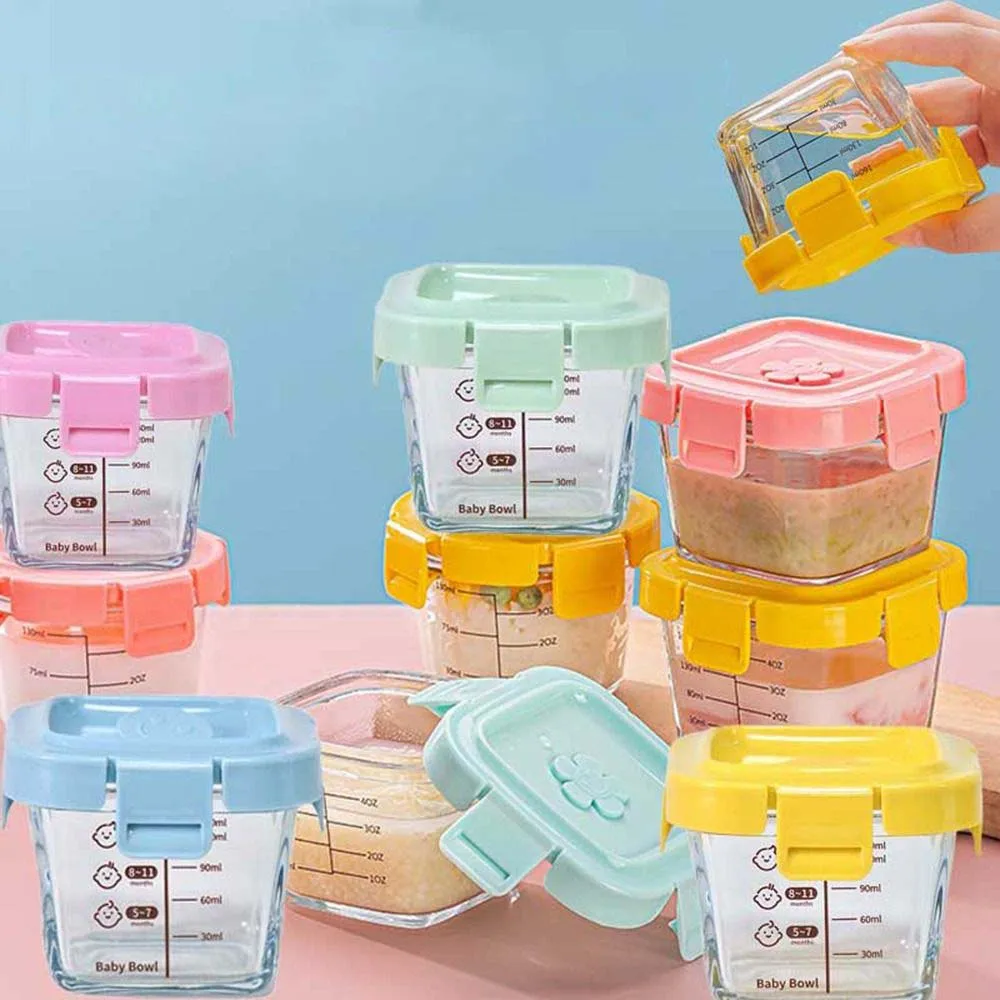 140ml 유리 식품 보관 상자 냉동 이유식 유리 컵 작은 사람들을위한 이유식 보관 용기 전자 레인지 안전