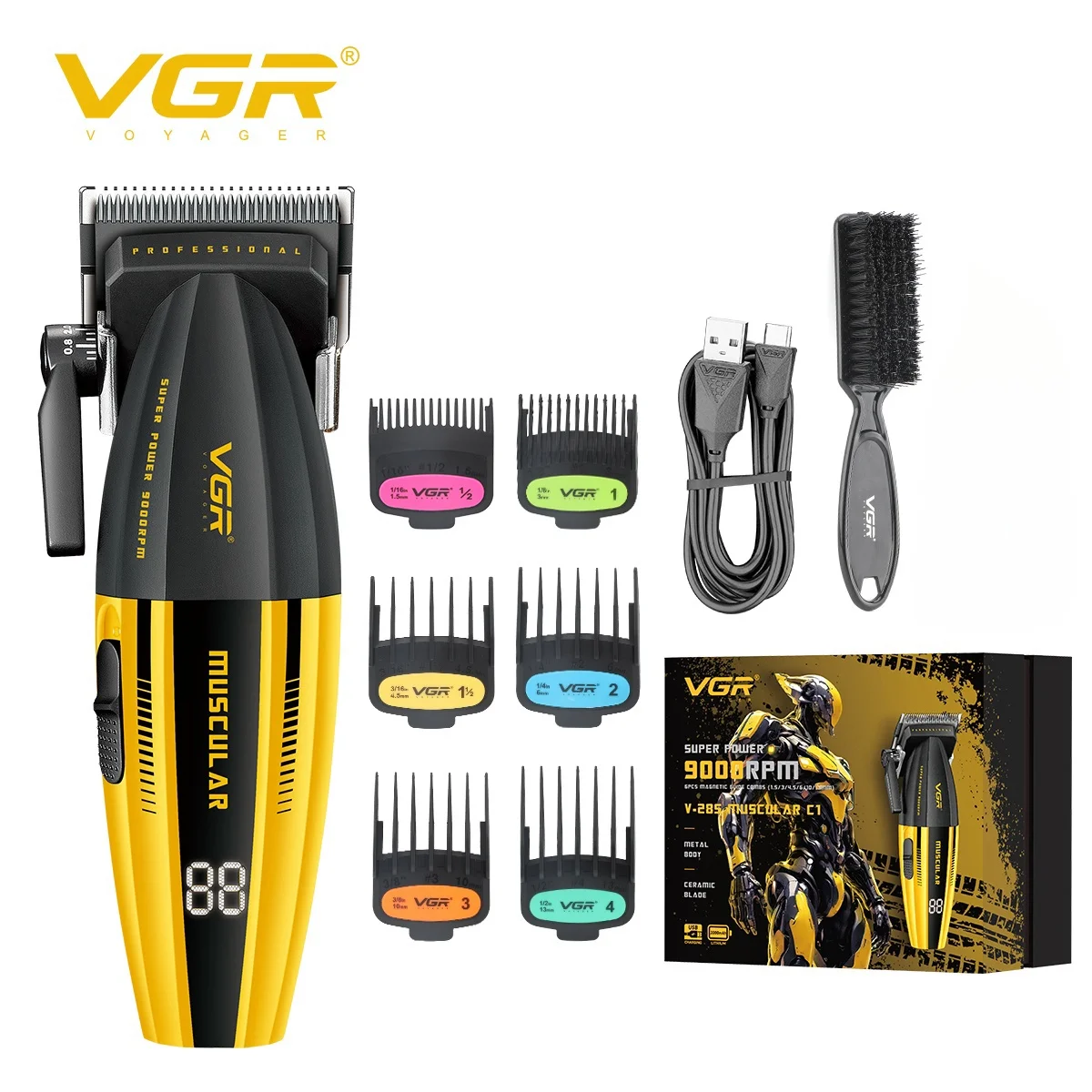 VGR 트리머 바리깡 클리퍼 헤어트리머 헤어 클리퍼 전문가용 헤어 트리머 이발사 클리퍼 9000 RPM 헤어 커팅 머신 조절 가능 트리머 남성용 V-285 V-003