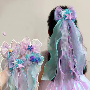 인어 머리 장식, 어린이 공주 활, 머리핀, 소녀용 뜨는 실, 땋은 머리핀, 인어 처녀 헤어 액세서리