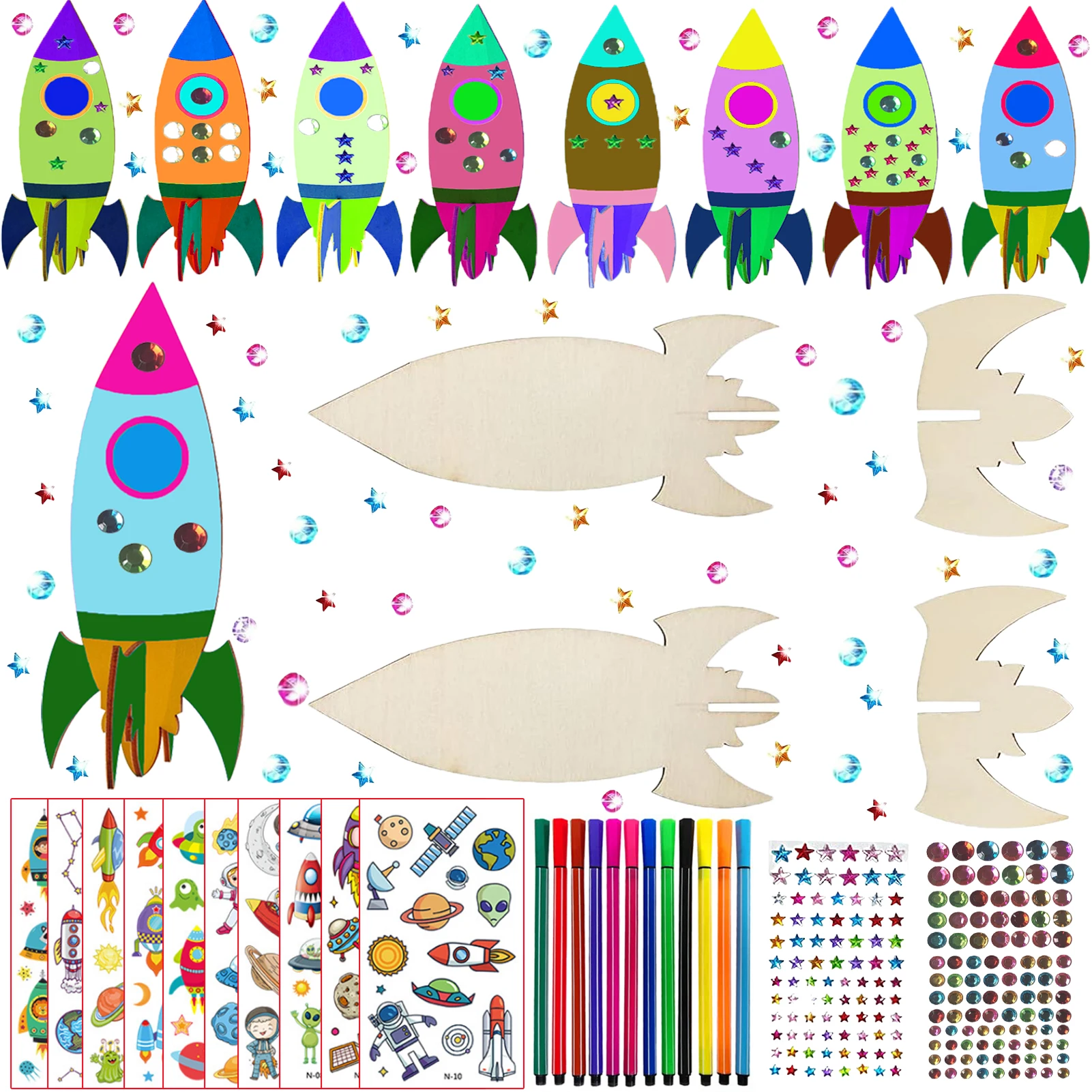 로켓 목공 공예품, 로켓 장난감, 생일 공예품, DIY 공예품, DIY 그림, 어린이 생일 선물 32개