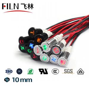 10mm 자동차 12v led 표시 등 대시 보드 패널 경고 기호 빨간색 녹색 파란색 흰색 호박색 파일럿 램프 방수 와이어 선도