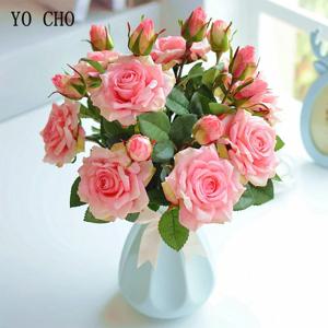 YO CHO 신부 웨딩 부케 리얼 터치 장미 꽃 인공 실크 로즈 결혼 용품 DIY 홈 웨딩 파티 꽃 장식