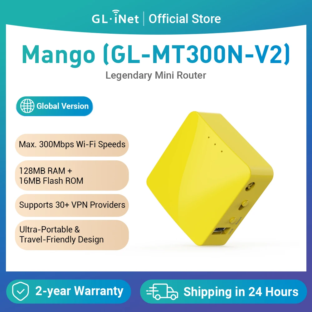 GL.iNet-MT300N-V2(Mango) 휴대용 미니 여행 무선 포켓 라우터-WiFi 라우터/액세스