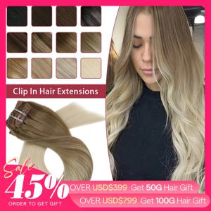 Moresoo 클립 헤어 익스텐션 100% 리얼 레미 인간 헤어 브라질 실키 스트레이트 헤어 익스텐션 Balayage Blonde Hair Extension