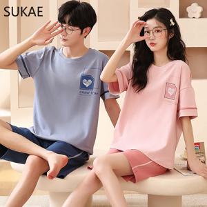 SUKAE 여름 코튼 반바지 커플 잠옷, 귀여운 잠옷, 한국 잠옷 세트, 남성 패션 트렌디 여성 잠옷, 캐주얼 잠옷