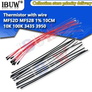 10PCS NTC 서미스터 열 저항기 MF52B MF52D 10K 100K 프로브 스트랩 와이어 B3950 B3435 1% 10CM 온도 제어 센서