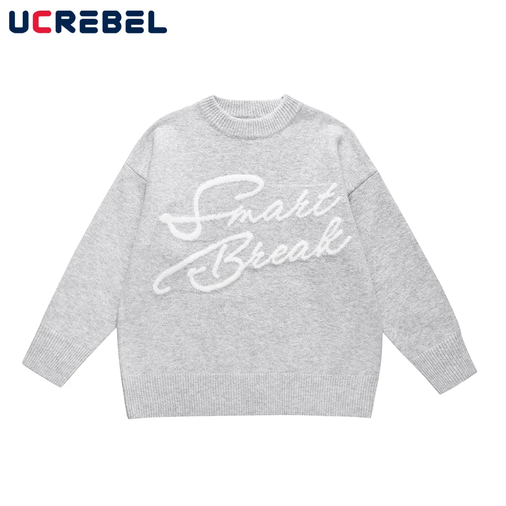 편지 자수 크루 넥 스웨터 Menns streetwear 느슨한 긴 소매 니트 풀오버 남자 가을