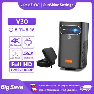 Vevshao V30 3D 미니 프로젝터 시네마 스마트 안드로이드 와이파이 휴대용 1080P 홈 시어터 비디오 LED DLP 프로젝터 배터리 포함