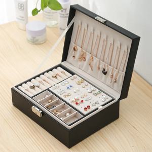 PU 가죽 보석 보관 주최자 및 메이크업 케이스로 포장하는 이중층 나무 Jewlery 상자 반지 상자 보석 상자 및